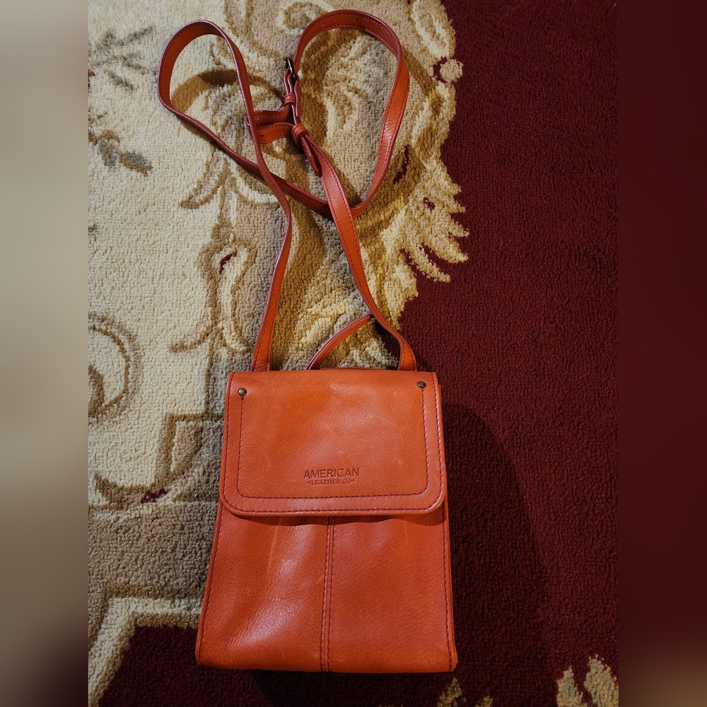 American Leather Company Orange Leather Crossbody Bag